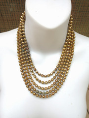Vintage 30’s Multi 5 Strand Gold Tone Brass Ball Chain Tiered Necklace
