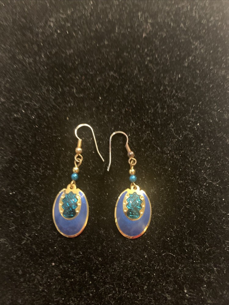 Vintage Edgar Berebi Brown Enamel Gold Tone Pierced Dangle Earrings