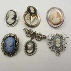 Vintage And Modern Cameo Brooch Lot Of 6