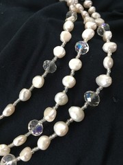 triple strand baroque fwp pearl bead necklace and earrings