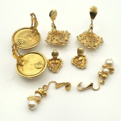 Vintage Gold Tone Earrings Lot Monet Sarah Coventry Pearl Snowman Clip On 4 Sets