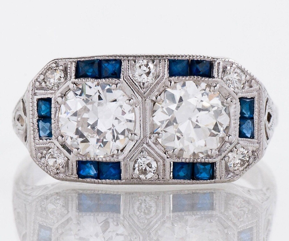Art Deco Style Lab Created Diamond Engagement Wedding 14K White Gold Finish Ring