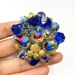 Gorgeous Vintage Made In Germany Art Glass Colorful Beads Cluster Brooch Pin