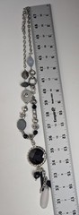 Vintage Boho Asymmetrical Beaded Statement Necklace Black Pendant Tassel Silver