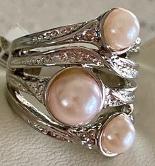 Faux Pearl Vintage Style Statement Cocktail Ring Band Size 6