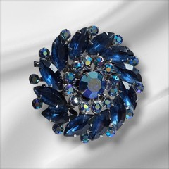 Vintage Estate Sapphire Color Rhinstone Brooch 2×2 In