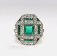 3.55CT Art Deco Style Green Lab Created Emerald Engagement 14K Gold Finish