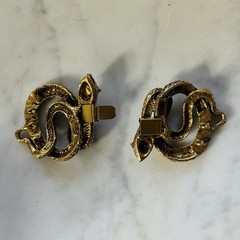 Antique Victorian Brass-Plated Repoussé Double Serpent Bracelet Clasp C. 1900