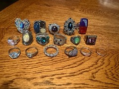 Vintage to Modern 17 Rings Adjustable & Various Sizes Rhinestones Faux Pearls