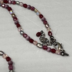 Red Pendant Necklace Teardrop Faceted Glass Purple Cats Eye Dainty Iridescent AB