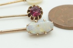 4 ANTIQUE VICTORIAN / GEORGIAN ENGLISH GOLD & GEMSTONE STICKPINS NATURAL PEARL