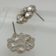 Vintage 1990s Swarovski Crystal AB Cluster Stud Earrings Silver Tone Flower NOS