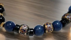 Estate Vintage Stunning Cloisonne Blue Sodalite Lava Bead Statement Necklace EUC