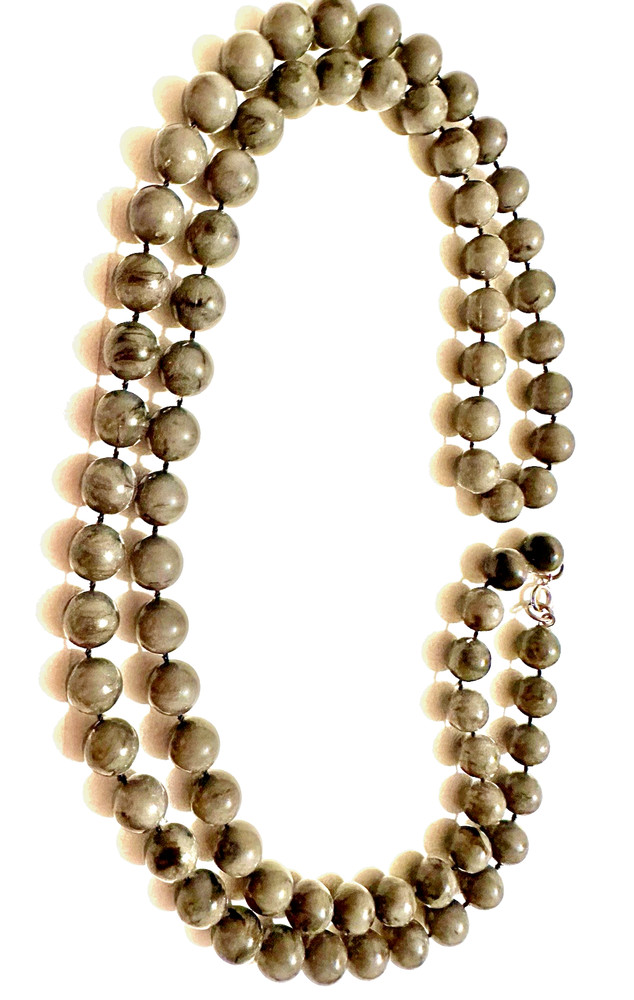 Vintage Sarah Coventry Gray Swirl Lucite Bead Necklace 35″ Opera Length
