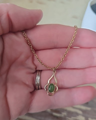Vtg Filigree Jade Pendant Gold Tone Chain Minimalist Fashion Jewelry Necklace
