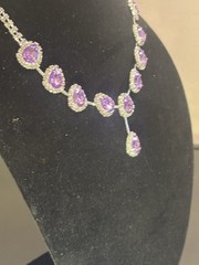 Vintage Purple Rhinestone Silver Tone Necklace, with earrings- breathtaking