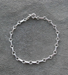Dainty Textured Bar & Rope Link Chain Vtg 800 Silver Charm Bracelet 7.5″ ~ 2.5g