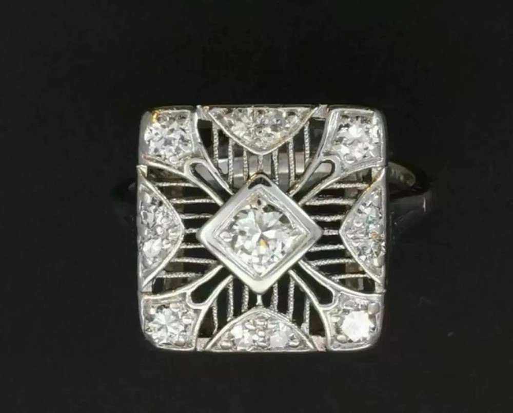Art Deco Style 3.3Ct Lab Created Diamond Vintage Halo 14K White Gold Finish Ring