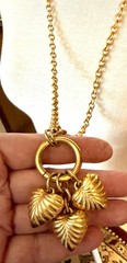 Vintage Anne Klein Gold Tone Triple Heart Charm Necklace Toggle Chain Statement