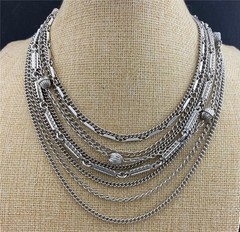 Vintage Silver Tone Multi-Chain Statement Necklace with Hook Clasp 19″ Long