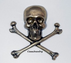 #2077 X-LARGE ANTIQUED GOLD SKULL + CROSS BONES COMPONENT – 1 Pc Lot