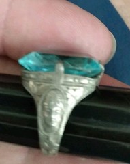 Antique Art Deco Sterling Silver Ring Czech blue Glass Size 5 1/2