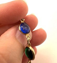 VTG Poured Glass Bezel Set Link Necklace 54”