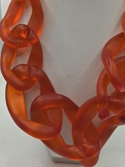 Iris Apfel Inspired Neon Orange Resin/Acrylic Chain Choker Necklace 20″L