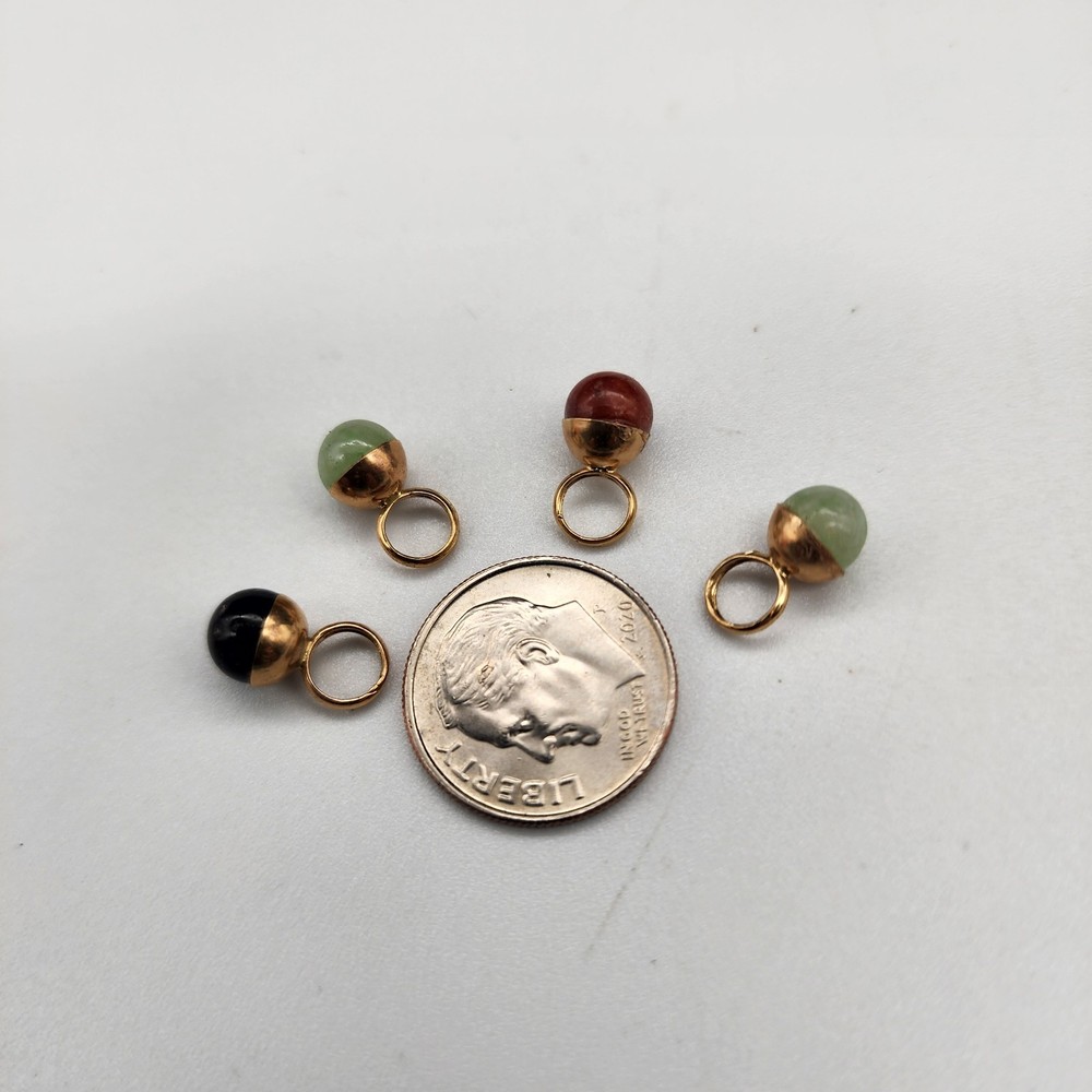Vintage DC 14K Gold Gemstone Ball Charms Lot of 4 Charm Bracelet Charm Holder
