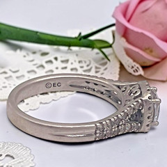 Vintage EC 925 Sterling Silver CZ Halo Accent Split Shank Ring, size 7