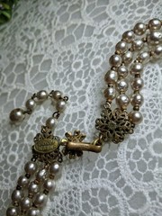 Early Signed Miriam Haskell 3 Strand Silver Niki Baroque Pearl Necklace
