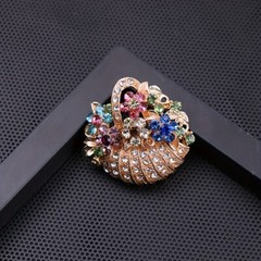 Vintage Gold and Silver Flower Basket Bouquet Rhinestone Crystal Brooches Pins