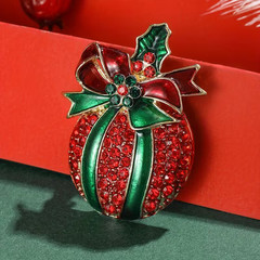 Christmas Rhinestone Brooch Pin 18K Golden Plated Zinc Alloy Festive Party