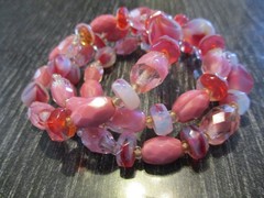 Vtg Opalescent Red Pink Cased Faceted Glass Bead Necklace Wrap Around Bracelet