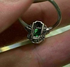 Art Deco Style Green Emerald & Lab Created Diamond 925 Silver Engagement Ring