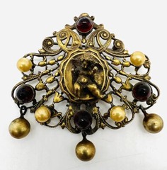 JOSEFF of HOLLYWOOD Cherub Red Bullet Glass Brooch Signed Vintage Jewelry