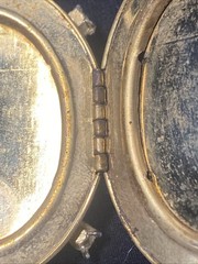 Vintage 50s Goldtone Locket Painted Courting Couple Silhouette Victorian Revival
