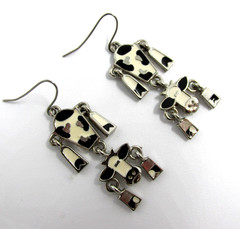 Edgar Berebi Enamel Cow Dangle Earrings Signed EB Silver Tone Articulated