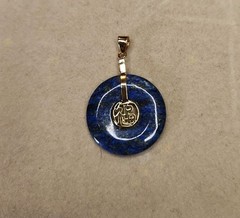 Beautiful Gold Tone Lapis Circle/Good Fortune Pendant Only