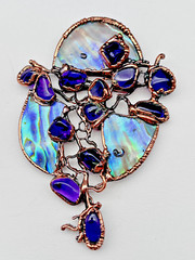 Artisan LG Purple Amethyst Stone Abalone Shell Copper Bezel Set Pendant Handmade