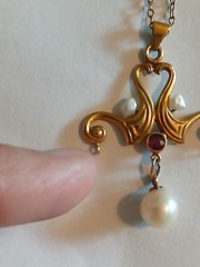 Victorian Lavalier Necklace Pendant 10k & Chain Gold & Pearls Garnet READ Descr