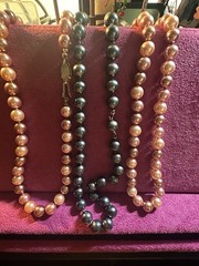 Women’s Mixed Lot 3pc Necklace Set Pink & Gray Simulated Imitation Pearl