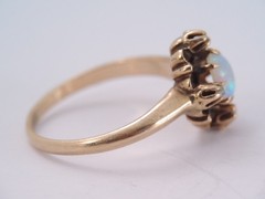 ANTIQUE VICTORIAN 10K GOLD ROSE CUT DIAMOND & COLORFUL OPAL RING sz 5