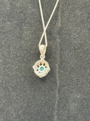 VTG: Sterling Silver925 Pendant Blue-Crafted Opal W/ Marcasite Surroundings 18”
