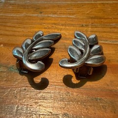 Vintage Mid-Century Danecraft Leaves Fronds Sterling Silver Earrings Signed