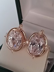 Vintage 1990s 14 Ct Large Rolled Gold Crystal Zircon Earrings-Hallmarked 585 RG
