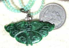 Fine Hand Carved Vintage Chinese Spinach Jade Butterfly Pendant Necklace 17.65gm