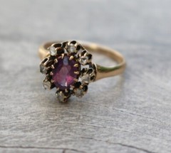 Antique Victorian 14K Gold Rose Cut Diamond Amethyst Engagement Ring Sz 5.75