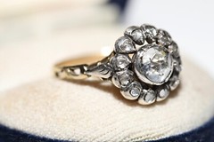 Antique Circa 1900s 14k Gold Top Silver Natural Rose Cut Diamond Ring