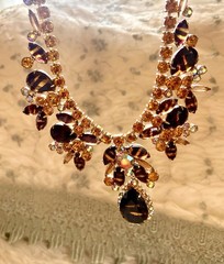 Juliana Book Piece Tigers Eye Rhinestone Necklace Brooch Earring Set